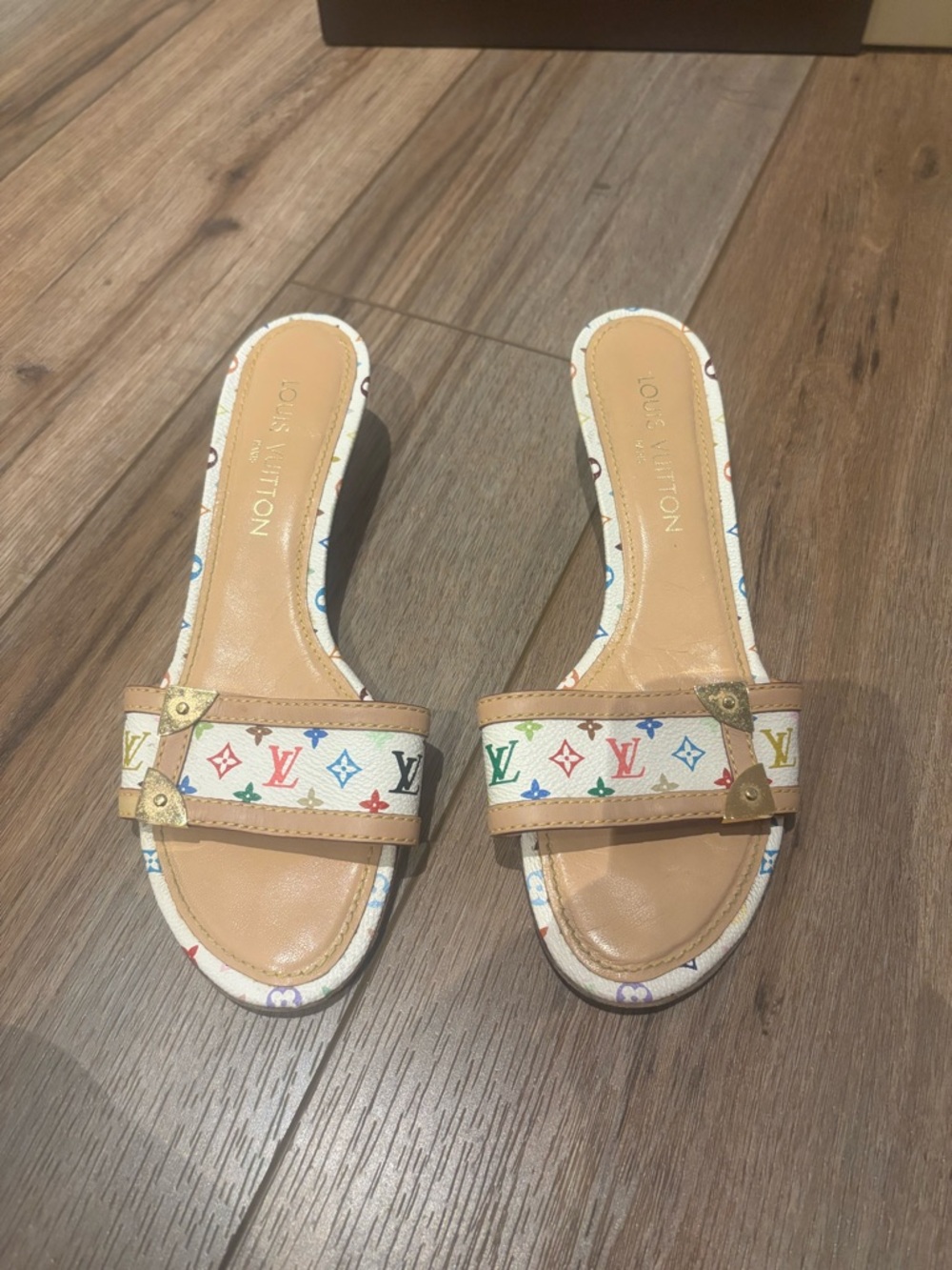 Vintage Louis Vuitton White Multicolor Murakami Monogram Kitten Heels